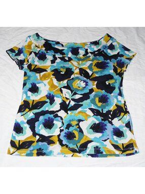 Rafaella Short sleeve Artistic Painted Floral Print Top Shirt , SZ Small, GUC
